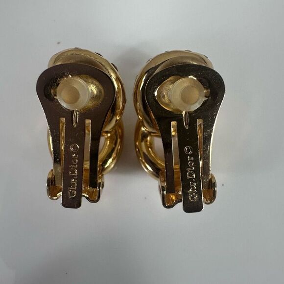 Dior Rhinestone Gold Tone Clip On Earrings - Picture 3 of 6